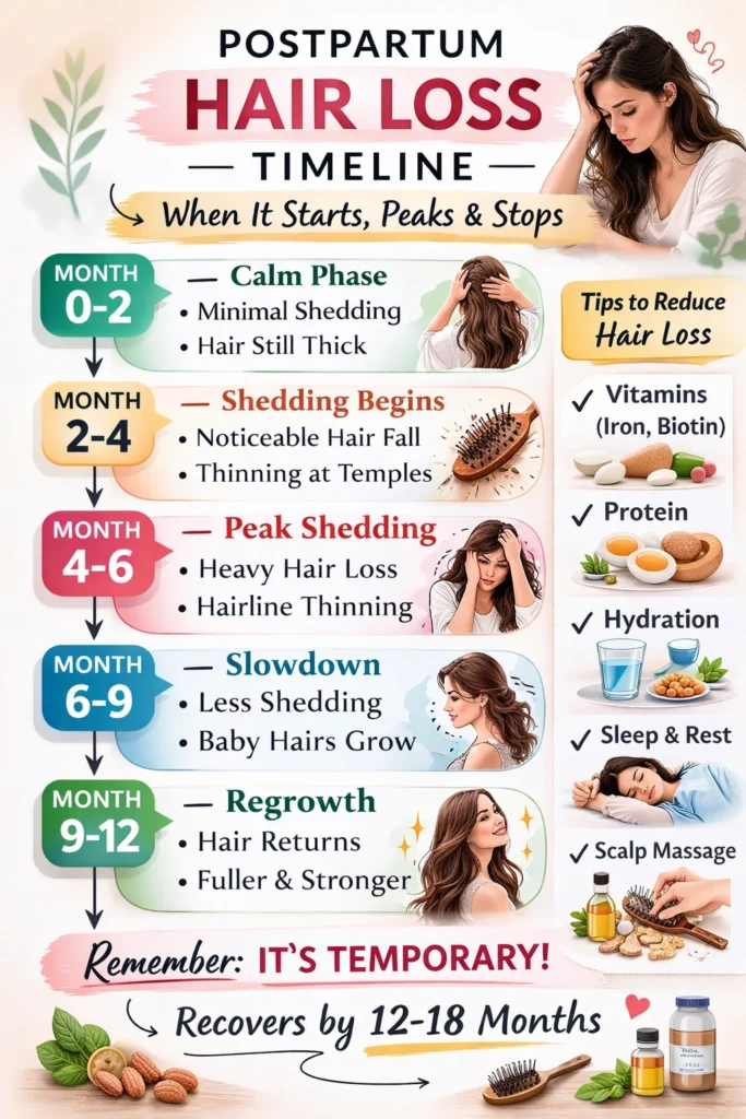 postpartum hair loss timeline month by month infographic