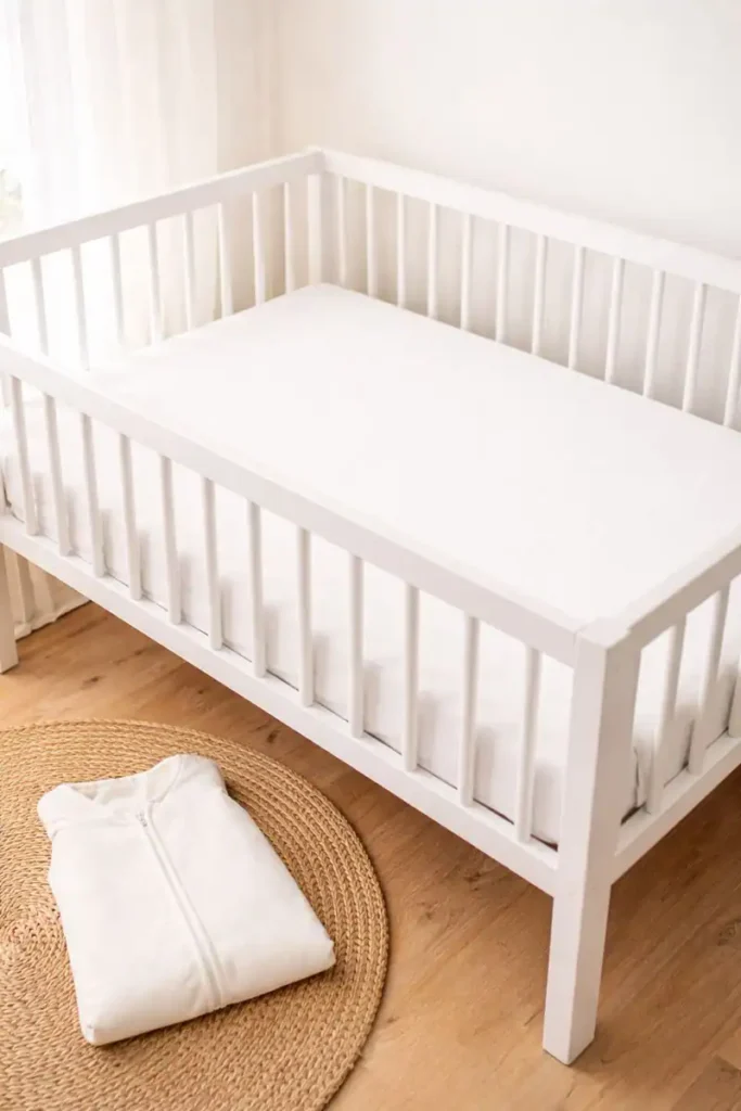 Safe sleep cot setup for a newborn won't sleep unless held at night – firm mattress and fitted sheet only