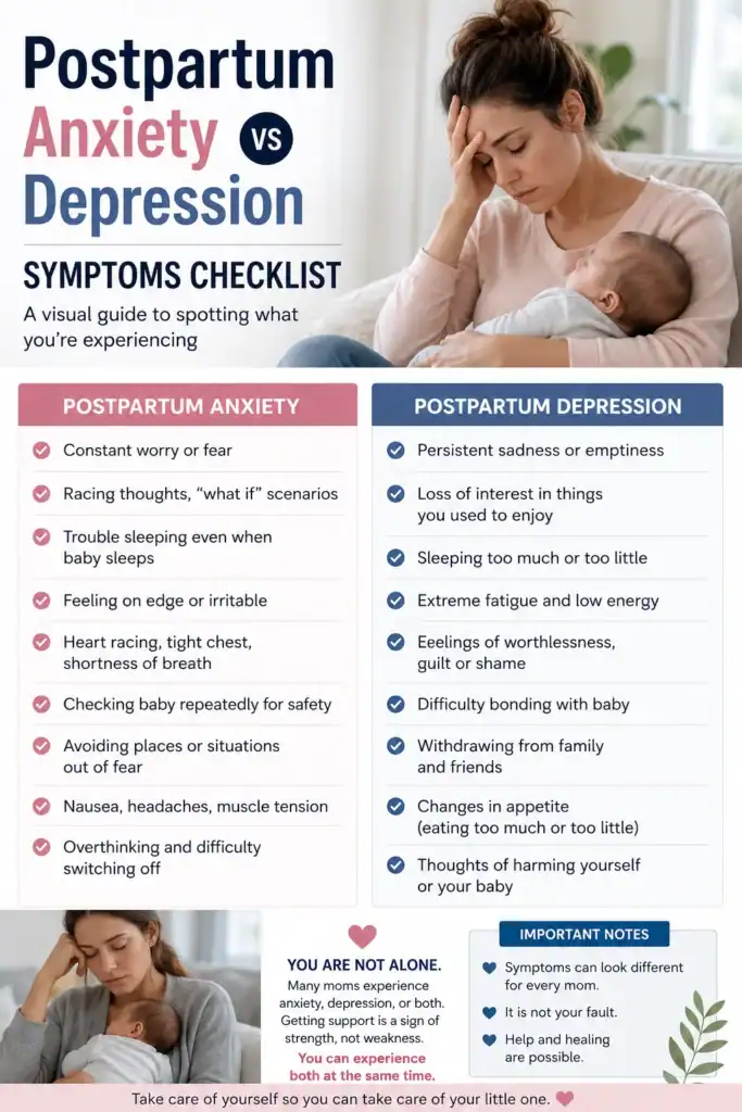 postpartum anxiety vs depression symptoms checklist for new moms