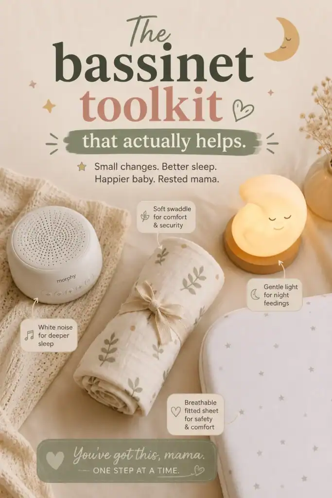 newborn won't sleep in bassinet essential toolkit white noise swaddle nightlight