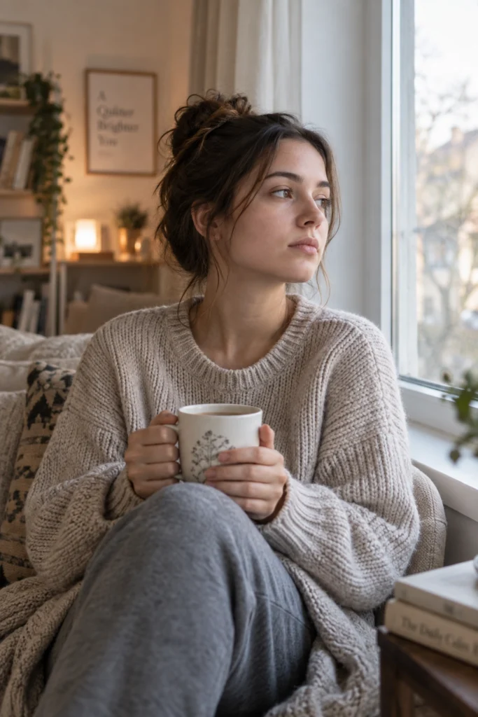 mom burnout signs emotional numbness mom staring blankly out of window
